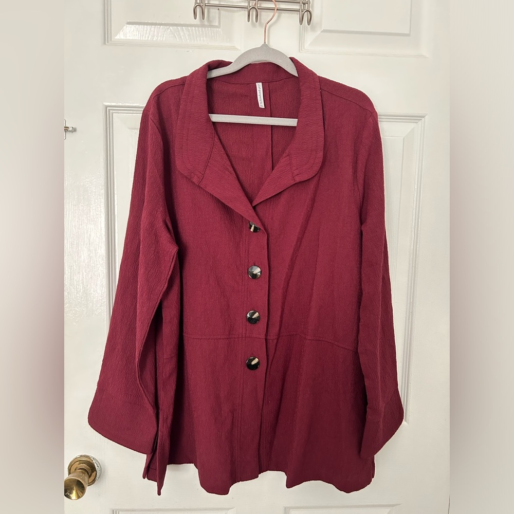 Passport Burgundy Textured Button-Front Blazer